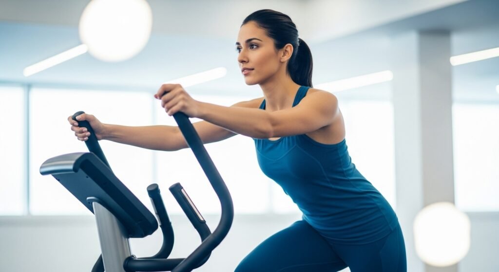 Primer plano de las piernas de un corredor en movimiento sobre una cinta, mostrando el esfuerzo y la velocidad del entrenamiento.